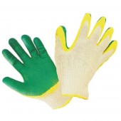 Перчатки х/б с облитым наладонником (зелено-желтые)