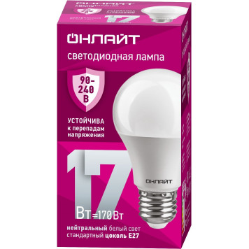 Лампа светодиодная ОНЛАЙТ 90403 17W OLL-А60-17-230-4К-Е27-0