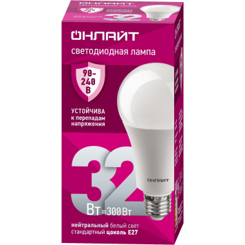 Лампа светодиодная ОНЛАЙТ 90409 32W OLL-А70-32-230-4К-Е27-0
