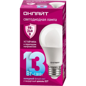 Лампа светодиодная ОНЛАЙТ 90402  OLL-А60-13-230-6,5К-Е27-0